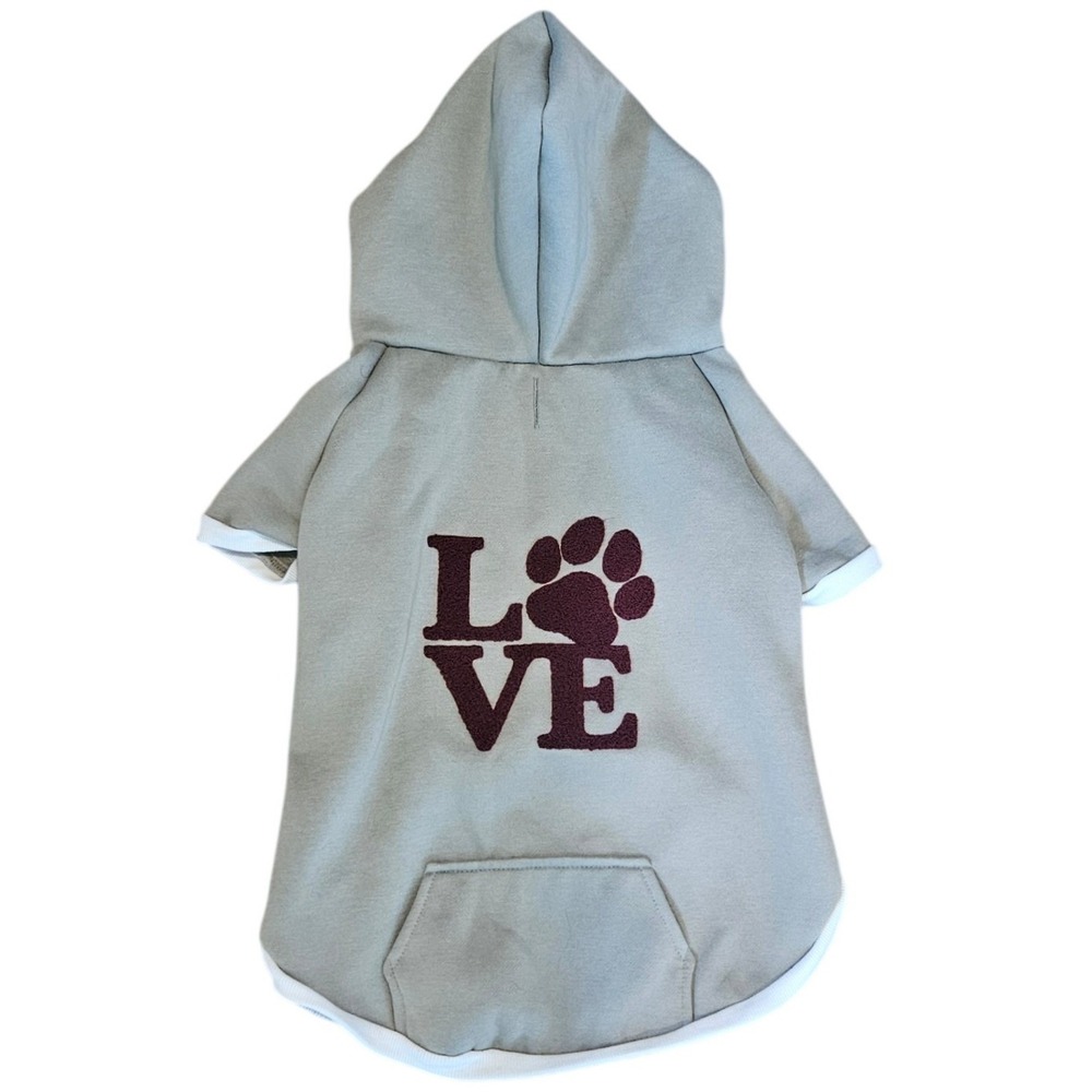 7th & Hudson Gray Love Paw Print Pet Hoodie Dog Sweatshirt Fleece Lined Large